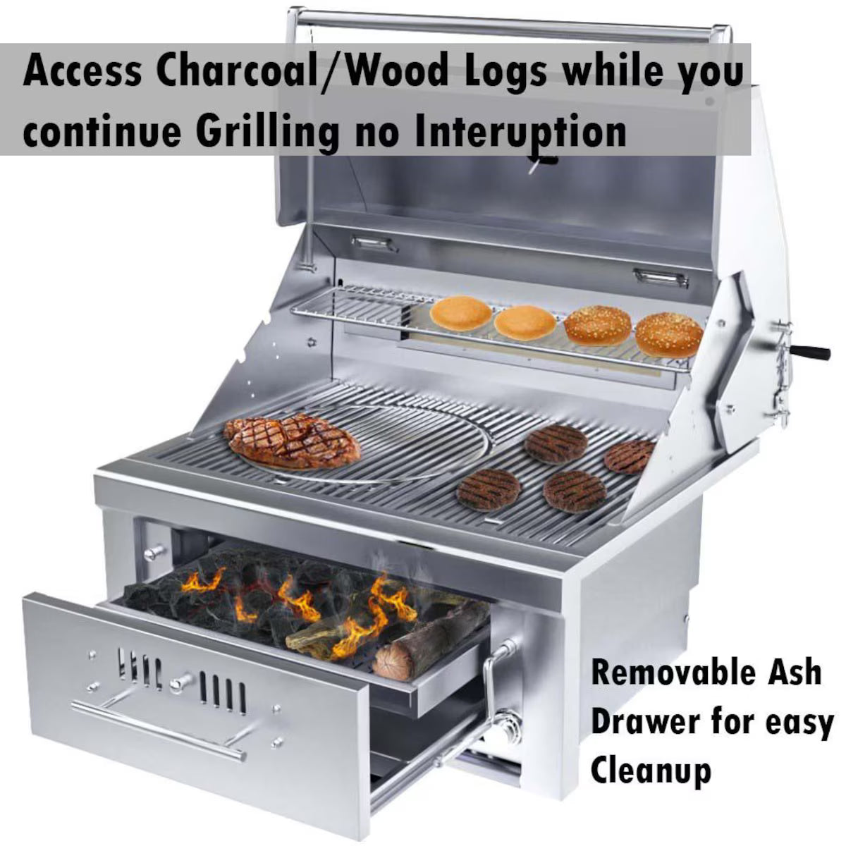 Sunstone 30" Hybrid Gas, Charcoal & Wood Built-In Grill
