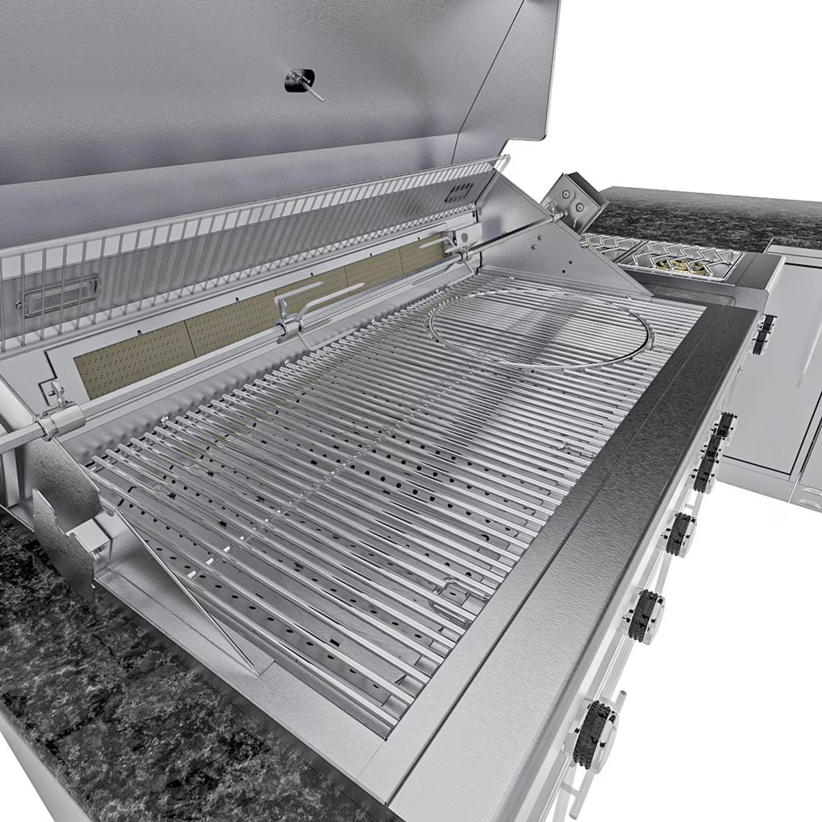 Sunstone Rancher L-Shaped 8′11″ × 11′ Stainless Steel Outdoor Kitchen Island Package