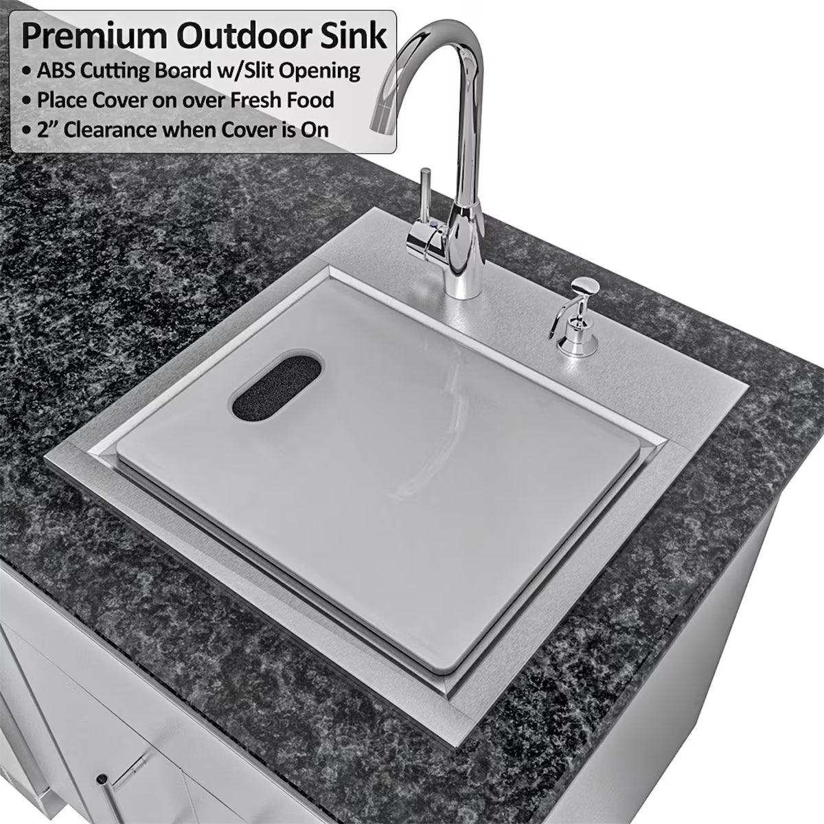 Sunstone Houston 9′8″ Stainless Steel Outdoor Kitchen Island Package with Grill, Side Burner, Refrigerator & Sink
