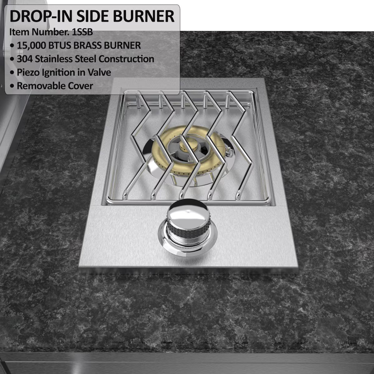 Sunstone Brazos 9′ Stainless Steel Outdoor Kitchen Island Package with Grill, Side Burner, Refrigerator & Sink