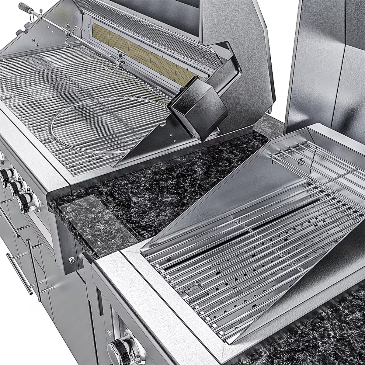 Sunstone Gulf Breeze 10′2″ Stainless Steel Outdoor Kitchen Island Package with Grill, Side Burner, Refrigerator & Sink