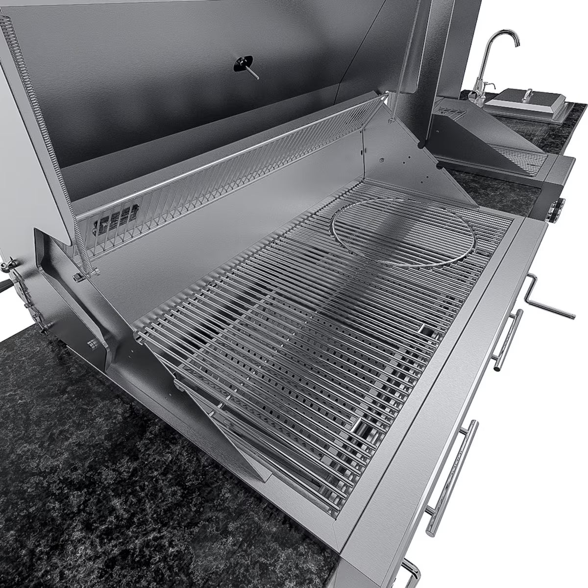 Sunstone Dallas 14′ Stainless Steel Outdoor Kitchen Island Package with Grill, Side Burner, Refrigerator & Sink