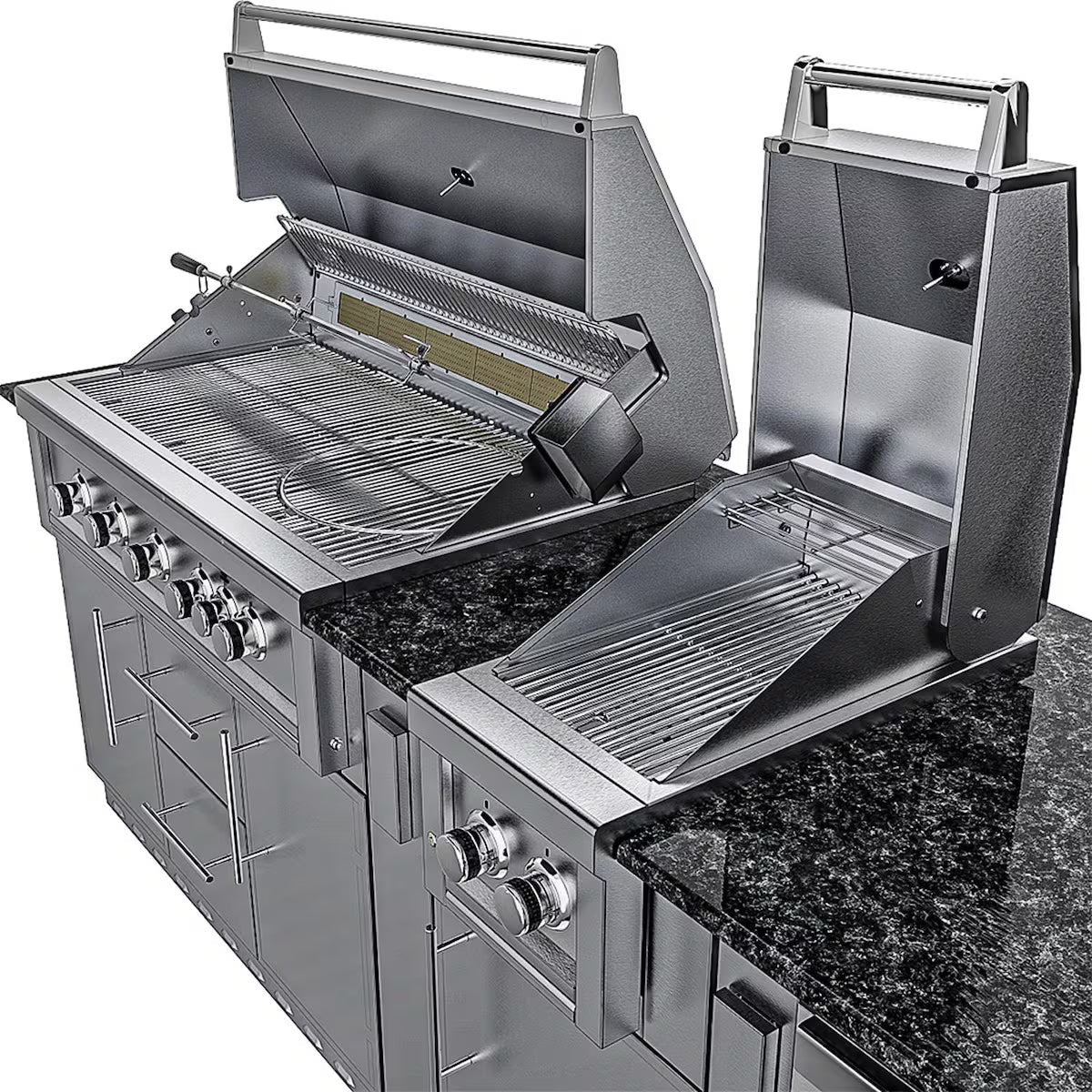 Sunstone Gulf Breeze 10′2″ Stainless Steel Outdoor Kitchen Island Package with Grill, Side Burner, Refrigerator & Sink