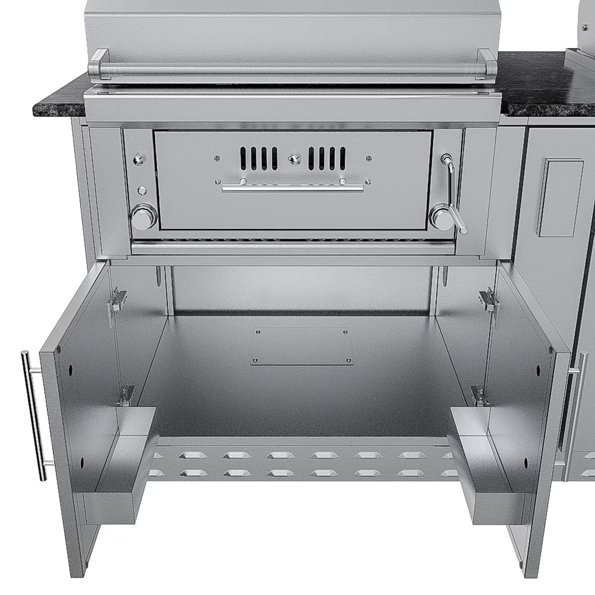 Sunstone Houston 9′8″ Stainless Steel Outdoor Kitchen Island Package with Grill, Side Burner, Refrigerator & Sink