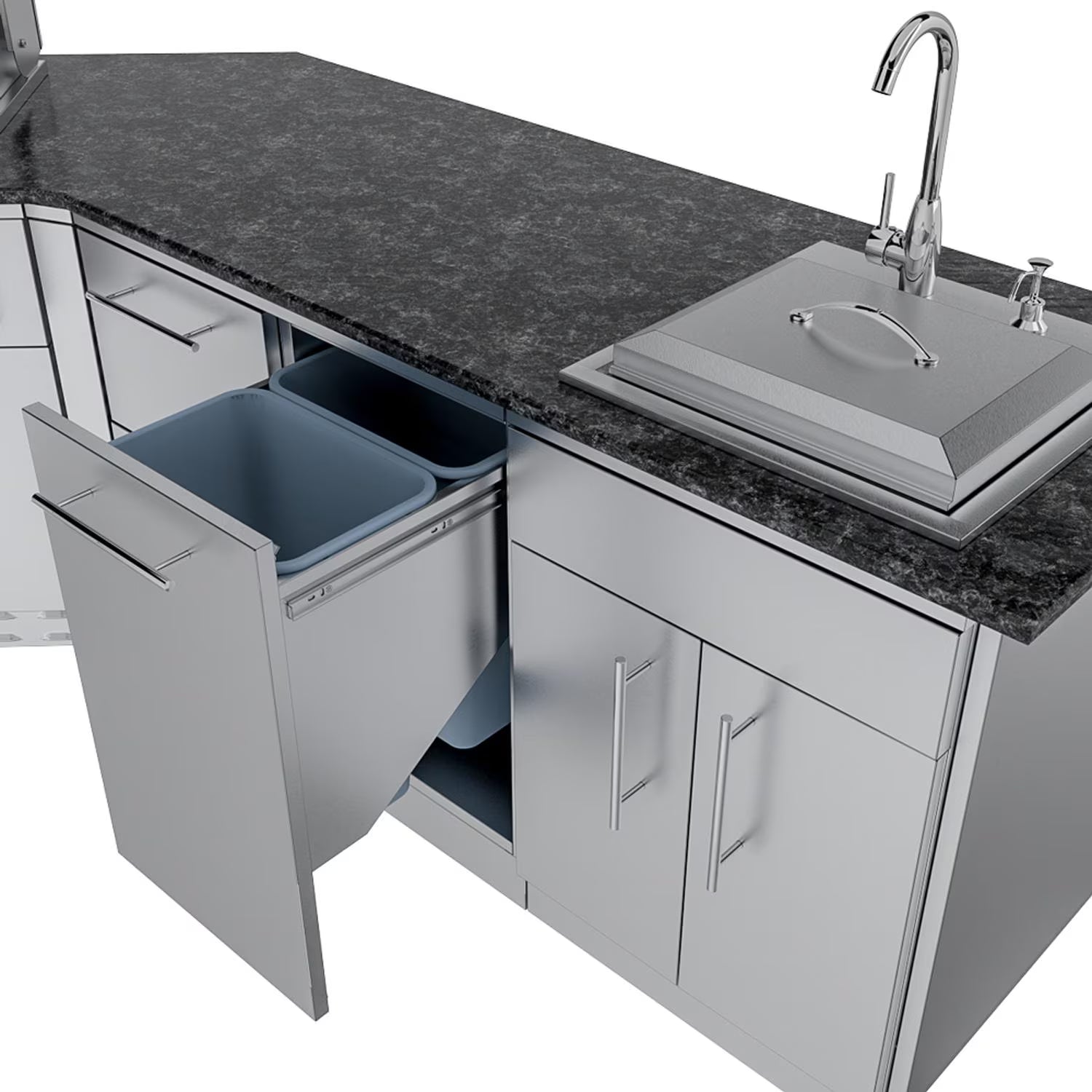 Sunstone Big Tex 21-Ft Stainless Steel Outdoor Kitchen Island Package with Grill, Side Burner, Refrigerator & Sink