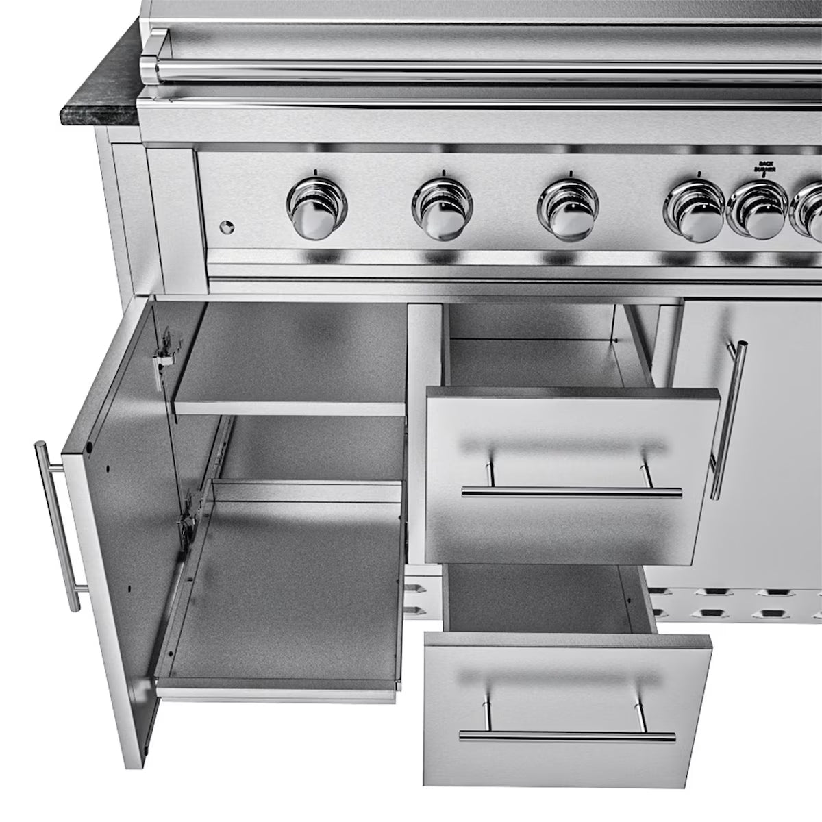 Sunstone Hill Country 13′6″ Stainless Steel Outdoor Kitchen Island Package with Grill, Side Burner, Refrigerator & Sink