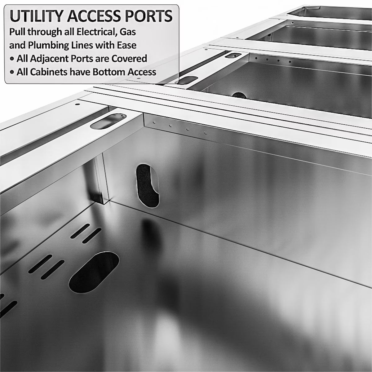 Sunstone Caprice 6′4″ Stainless Steel Outdoor Kitchen Island Package with Grill, Side Burner, Refrigerator & Sink