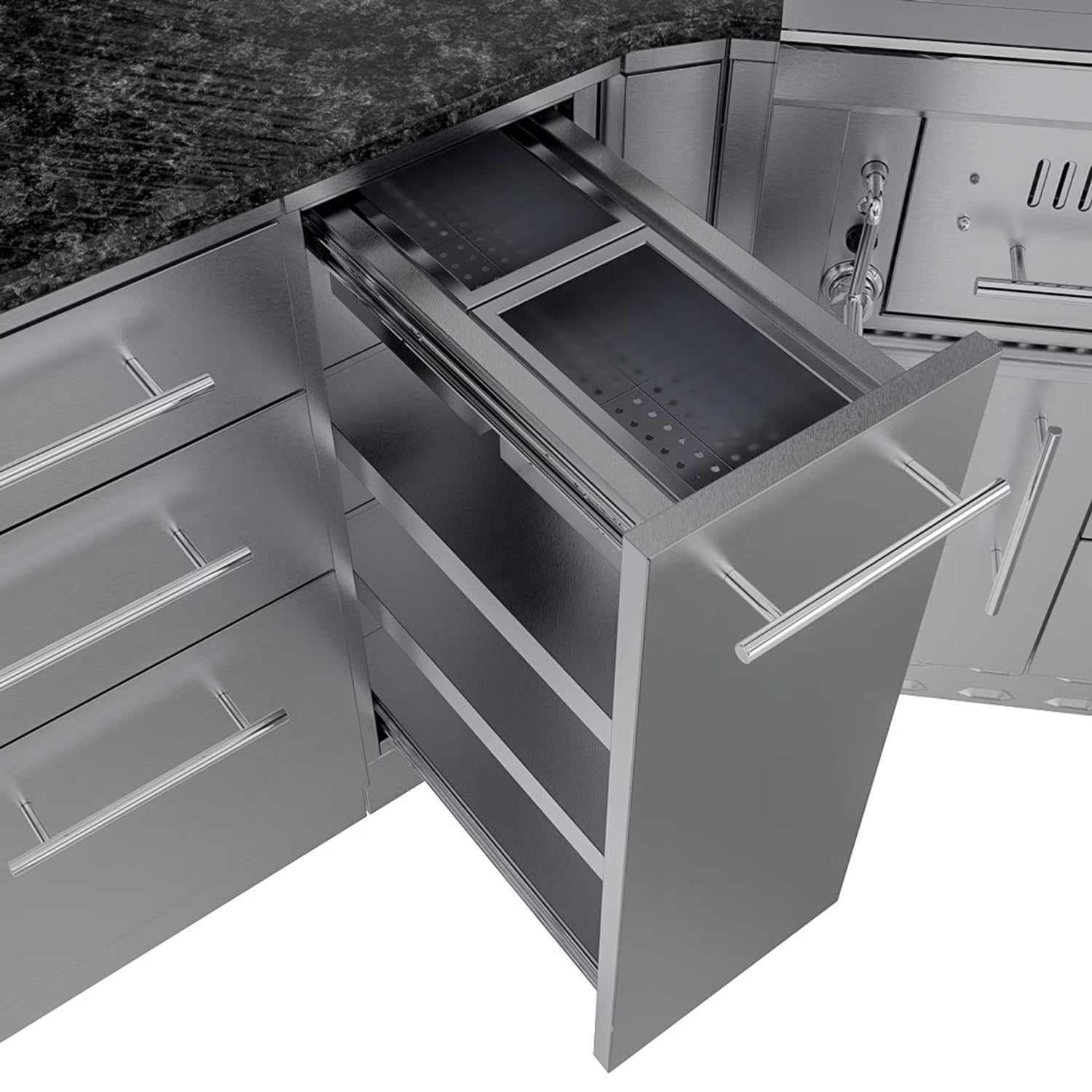 Sunstone Big Tex 21-Ft Stainless Steel Outdoor Kitchen Island Package with Grill, Side Burner, Refrigerator & Sink